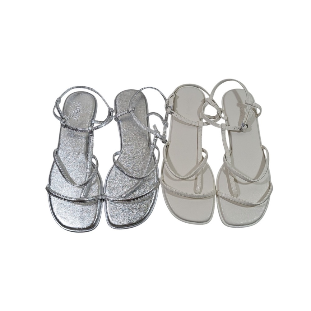 Bundle of Two Pairs Old Navy Flat Strappy Sandals Size 10 Silver & White